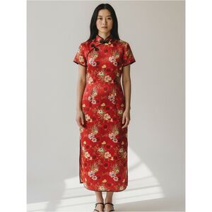 Sue’s Fashion Cheongsam Chinese Satin Short Sleeve Slim Maxi Dress. Size Medium
